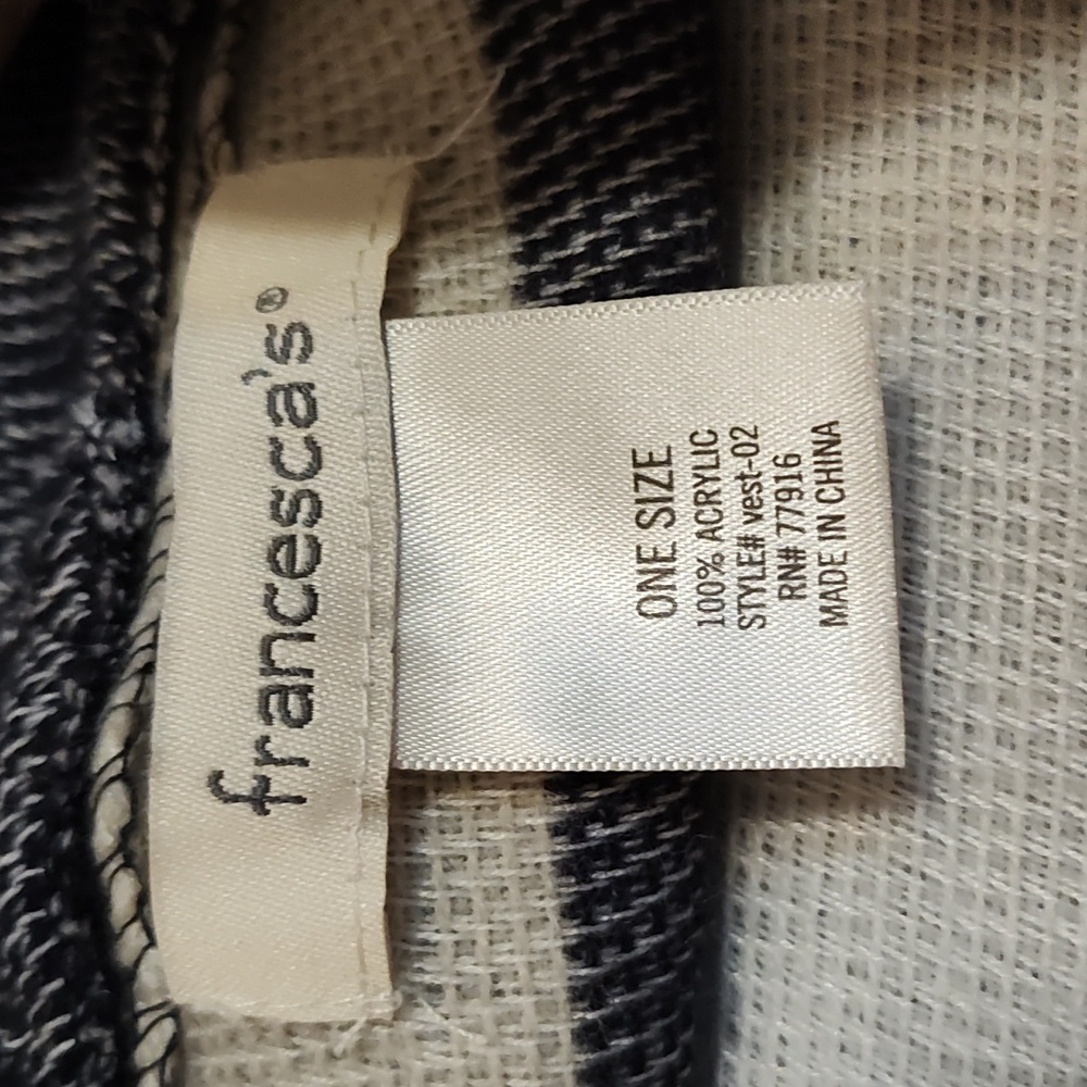 Francesca's Hooded Shawl Navy Cream Color Block Waterfall High-Low Hem Fringe OS - Picture 12 of 12